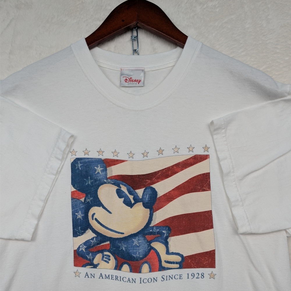 VTG Disney T-Shirt Men's Small White Mickey Mouse American Flag Patriotic 90s